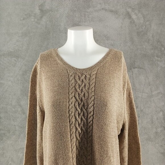 NWT KAREN SCOTT Cable Knit Textured Sweater XL(16-18) Cotton Dark Beige - Picture 3 of 13